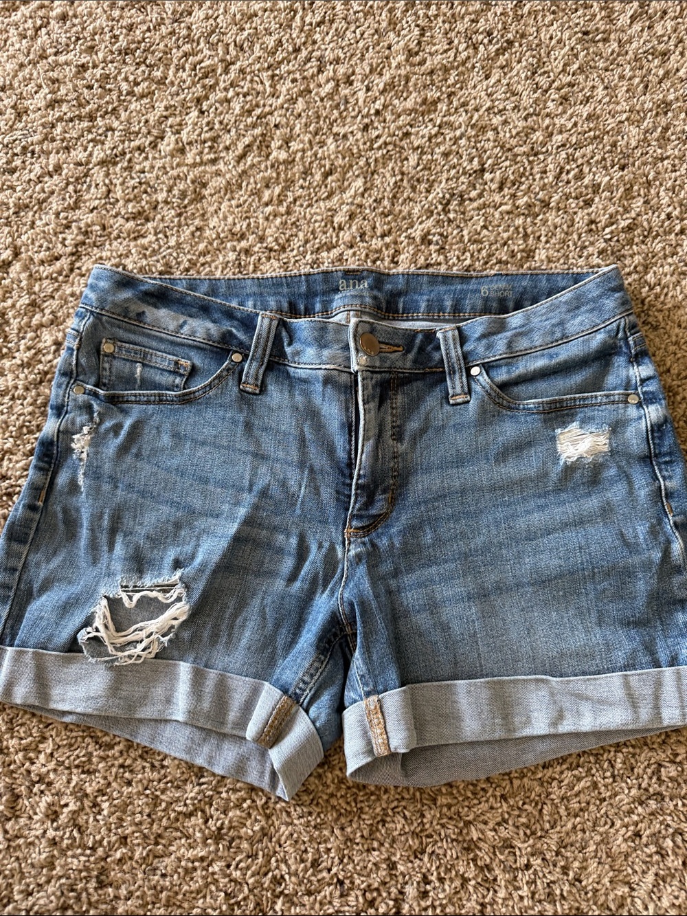 a.n.a Light Blue Distressed Roll-Cuff Denim Shorts